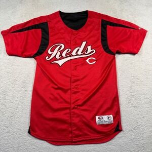 Vintage Y2K True Fan Cincinnati Reds Jersey MLB Baseball Button Up Red ‎ Kids L